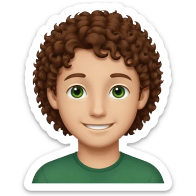 Boy with brown curly hair and dark green eyes sticker
