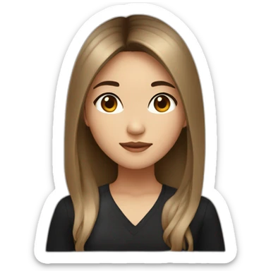 Asian girl with brown-ombré blond long hair and brown eyes in black dress sticker