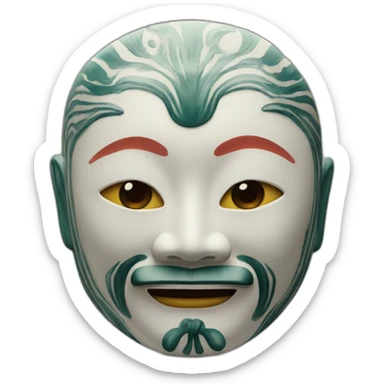 chinese ceramic with noh style mask sticker