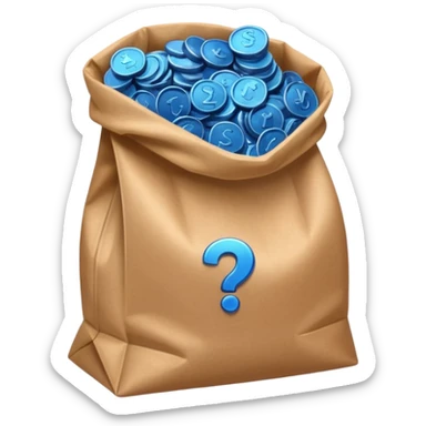 brown bag of blue coins sticker