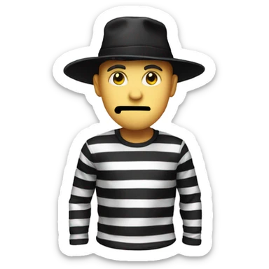 Robber emoji with black hat and white and black stripes for shirt sticker