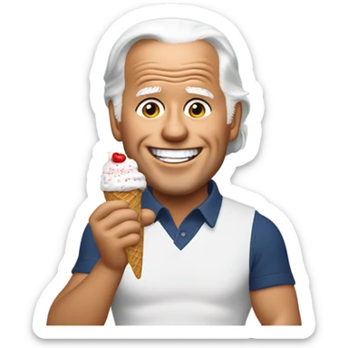 Joe Biden eating ice cream while curling his hair sticker