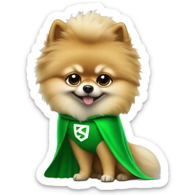 pomeranian in green superhero suit sticker