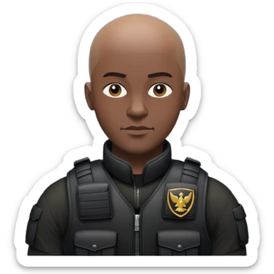 black soldier bald head in black bulletproof vest sticker