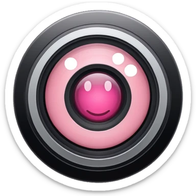 A round camera lens, apple emoji style, minimalist, with highlights, pink, no faces, no smileys, only lens, variant 4 sticker