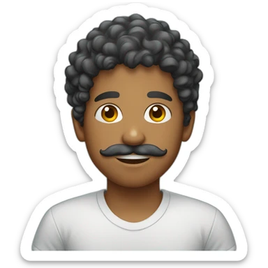 sri lankan boy with curly hair and a mustache wearing a t shirt sticker