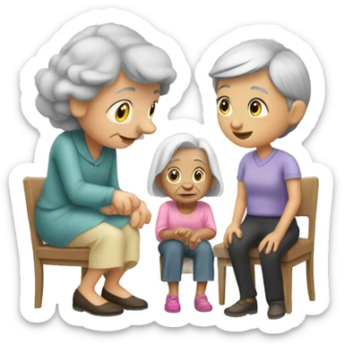 little girl helps old woman to sit down sticker