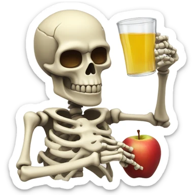 skeleton drinking apple juice from a Stein sticker