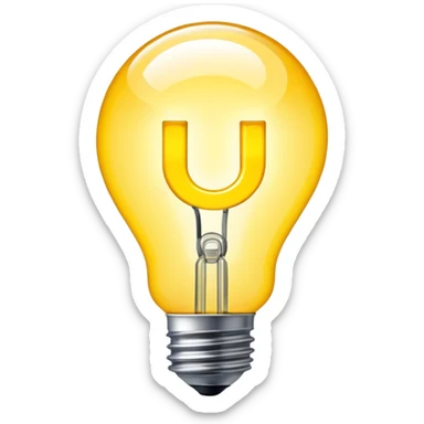 Letter U in the shape of a lightbulb glowing brightly sticker