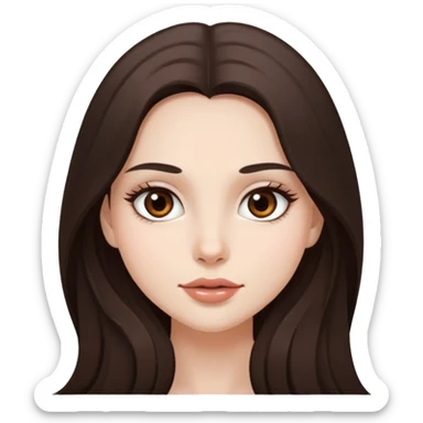pretty girl, long hair, brown eyes, natural lips, white skin, dark brown hair sticker