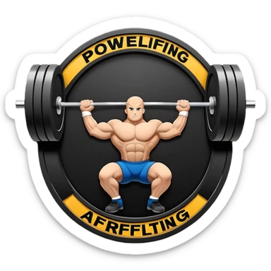 An emblem symbolizing powerlifting, featuring a bold barbell at the center, with strong, muscular arms lifting the barbell. The design is dynamic and powerful, using sharp lines and bold text. The background is minimal, ensuring the focus stays on the emblem. sticker