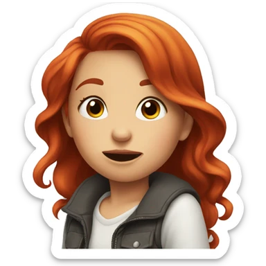 A girl with red hair sends an air kiss sticker