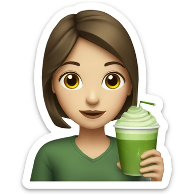 Girl with brown hair drinking matcha sticker