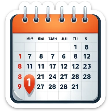 Minimalist emoji of a clean calendar page with a single bold tick and light radiating from behind it, symbolising recommitment and a fresh disciplined start. Flat vector style, transparent background sticker