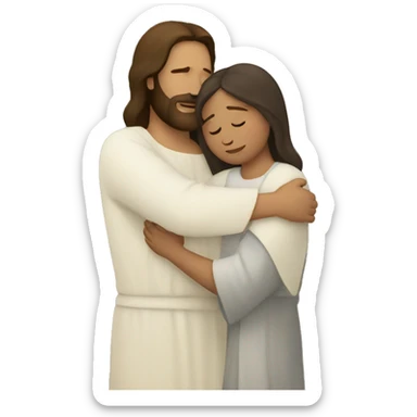 Jesus hugs a woman  sticker