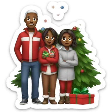 Family around christmas tree sticker