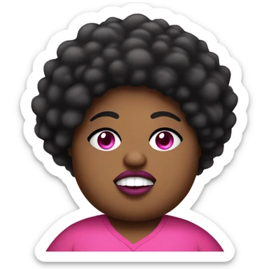 Mad chubby fat black women with a pink shirt that has a big eye ball on her right eye with a long pointy nose with a black short Afro with big lips sticker