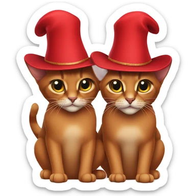 Two Abyssinian cats in big red hats sticker