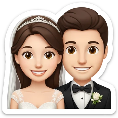Brunette bride and brunette groom sticker