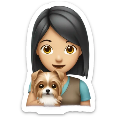 Asian girl holding Yorkshire terrier  sticker