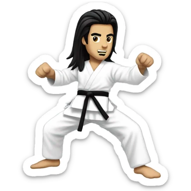 karate kick white man long black hair sticker