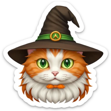 A cat with a witch hat sticker
