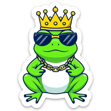 gangster frog wearing a gold crown smoking a blunt, cool sunglasses, gold chain sticker