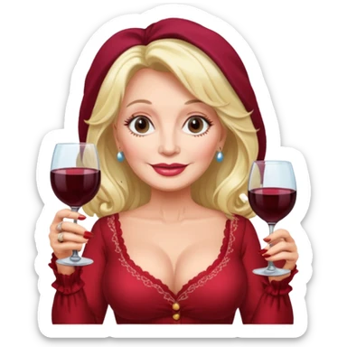 Dolly Parton with a huge glass of wine sticker