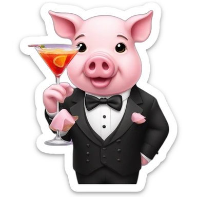 pig wearing a tuxedo sipping a cocktail sticker