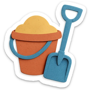 beach bucket and pail with layered paper effect on a white background in paper-craft style sticker