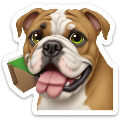 English bulldog mix pocket bully totally brown with green eyes sticker