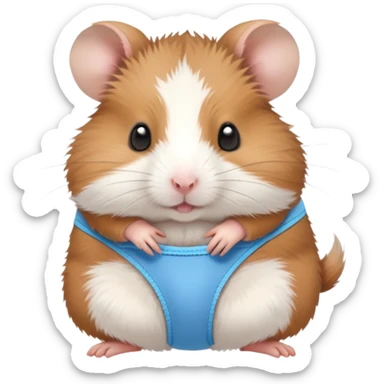 Hamster wearing underwear holding a mini hamster sticker