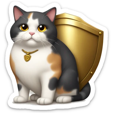 Fat calico cat with a shield  sticker