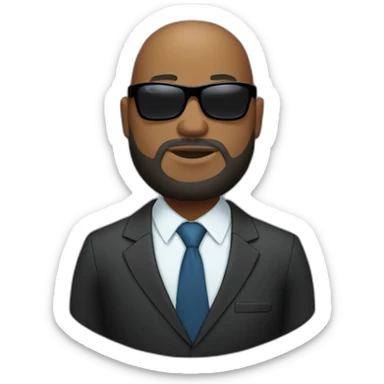 Damien Finette black bald overweight guy in suit with beard and sunglasses sticker