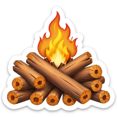 Emoji-style bonfire with logs and flames, cute and rounded, soft shading, bright warm colors sticker