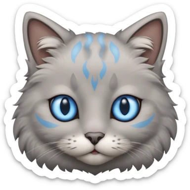 a gray cat with blue eyes on its FOREHEAD sticker