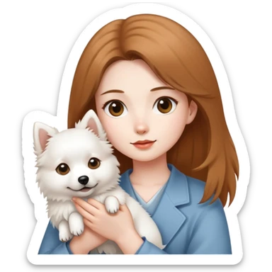 light brown hair girl with pale skin holding a Japanese spitz dog sticker