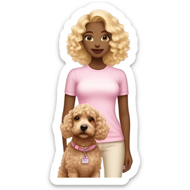 Blonde ombré girl with curly hair and soft pink lips taking a cockapoo for a walk sticker