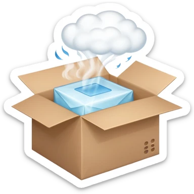 Generate a realistic emoji-style icon of the an open package which is empty and air is coming out of it. Out of the package steam or air is coming out of it  sticker