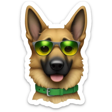 Slim weak german shepherd with green-yellow belt and black sunglasses and hair colour gray-brown  sticker