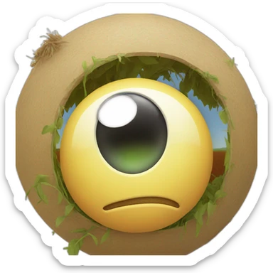 3d sphere with a cartoon farmland texture with big confident eyes sticker