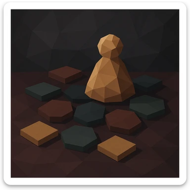 stylish icon of board game with scattered square and hex tiles, deep mature colors, less playful, refined vibe sticker