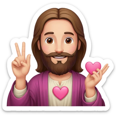 Bearded Jesus smiling making pink heart gesture sticker