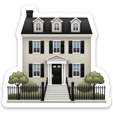greige colonial house with black shutters and black front door and black railings. sticker
