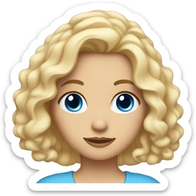 blonde girl with shoulder length wavy hair and blue eyes hand on forehead sticker