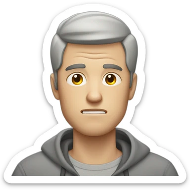 tired white man with very very very short hair in gray sweatshirt is very very very angry sticker