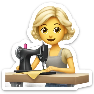 Blonde Girl sewing on a sewing machine sticker