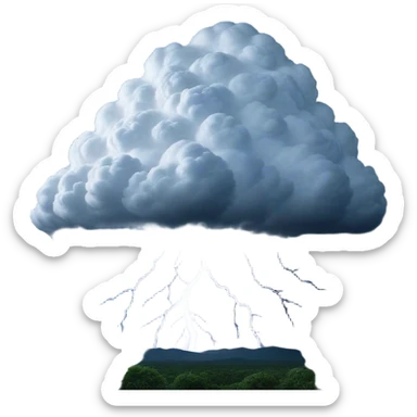 Cinematic Realistic Cumulonimbus Emoji, Towering and imposing, with dark, dramatic clouds reaching up into the sky in a billowing formation. Lightning flickers within, and the atmosphere is charged with energy, signaling a powerful storm ahead. Soft glowing outline, capturing the essence of raw power, intensity, and nature’s fury in a mighty cumulonimbus cloud! sticker