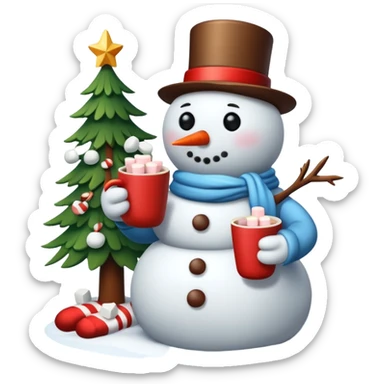 winter vibe emoji with Christmas tree, hot chocolate with marshmallows, warm socks, snowman  sticker