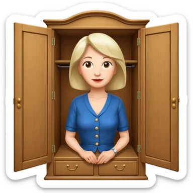 A character from the fairy tale Beauty and the Beast: the middle-aged lady (around 40 years old) who was turned into a wardrobe. She retains the wardrobe's original form, with an anthropomorphic face on the closed cabinet. sticker